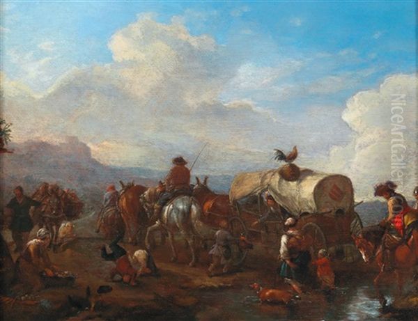 Journeymen With A Horse-drawn Cart Oil Painting by Philips Wouwerman