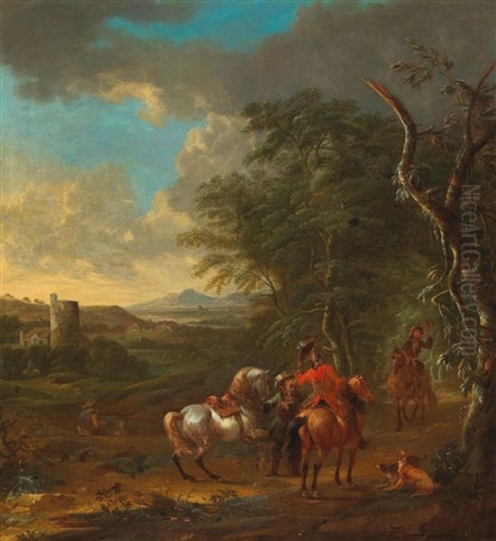 A Landscape With Horsemen Oil Painting by Philips Wouwerman