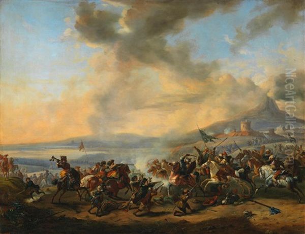 A Battle Between Turkish And Christian Troops Oil Painting by Philips Wouwerman