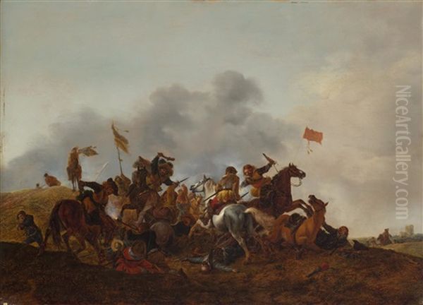 Equestrian Battle Oil Painting by Philips Wouwerman