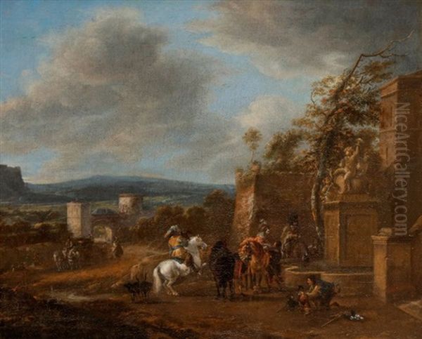 La Halte Des Cavaliers Oil Painting by Pieter Wouwerman