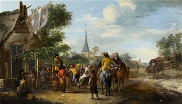 Peasant Feast By A Tavern Oil Painting by Pieter Wouwerman