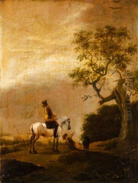 Cavalier Et Jeune Garcon Regardant Vers Les Hauteurs D'un Arbre Oil Painting by Pieter Wouwerman