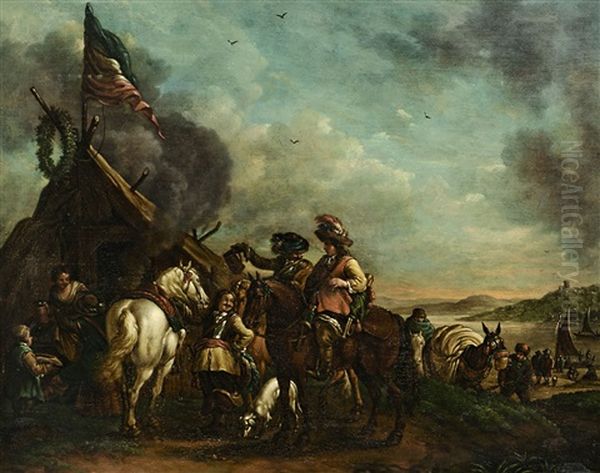 Rast Am Marketenderzelt Oil Painting by Pieter Wouwerman