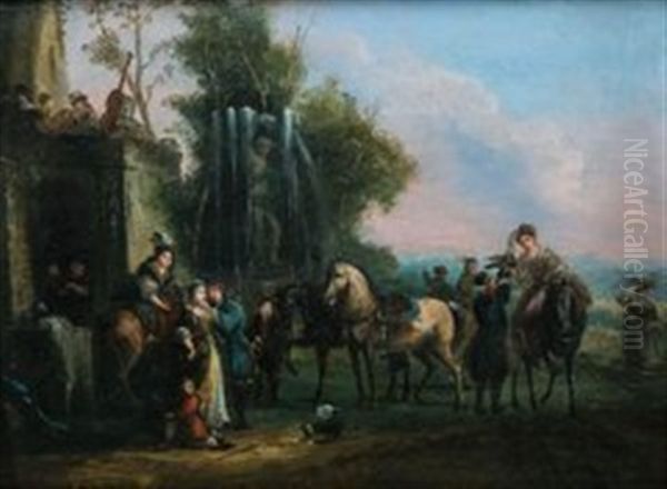 Elegante Gesellschaft Bei Der Falkenjagd Oil Painting by Pieter Wouwerman