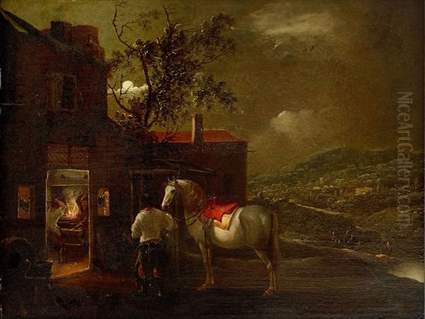 Vit Hast Vid Smedja Oil Painting by Pieter Wouwerman