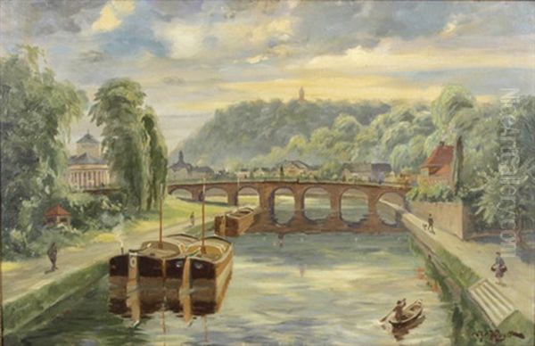 Blick Auf Die Alte Brucke Mit Winterberg Und Stadttheater In Saarbrucken by Christian Woytt