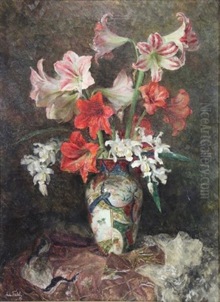 Lilies In An Asian Vase Oil Painting by Anton Wrabetz