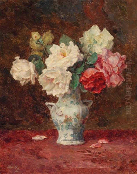 Roses In A Vase Oil Painting by Anton Wrabetz