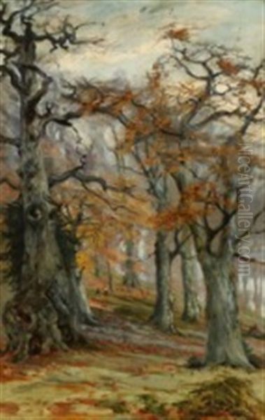 Two People In The Autumn Forest Oil Painting by Joachim Hinrich (Hinnerk) Wrage