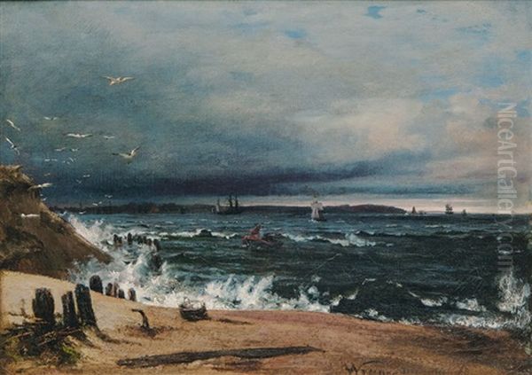 Evening By The Baltic Sea Oil Painting by Joachim Hinrich (Hinnerk) Wrage