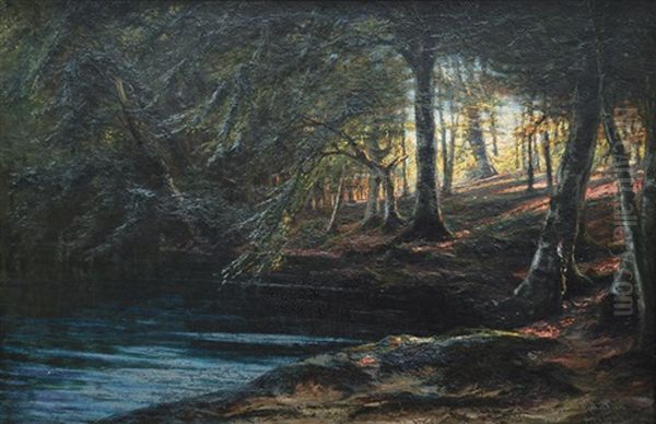 In A Forest Near Malente Oil Painting by Joachim Hinrich (Hinnerk) Wrage