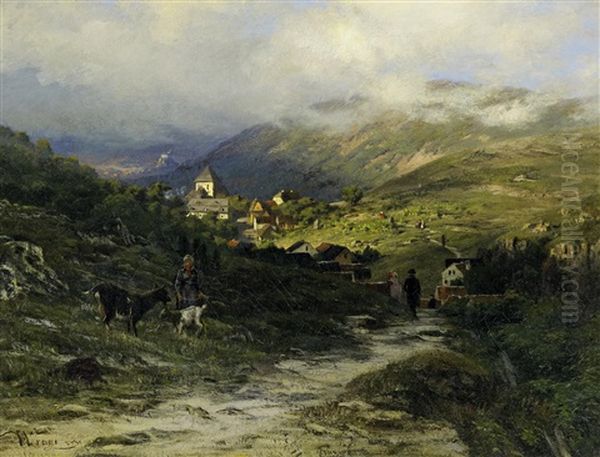 Morgenstimmung Uber Einem Dorf In Den Bergen Oil Painting by Joachim Hinrich (Hinnerk) Wrage