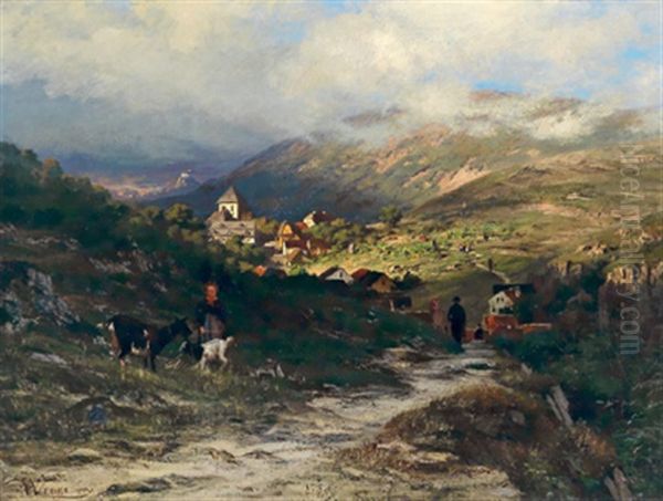 Blick Auf Das Stadtchen Alba-canazei, Tirol Oil Painting by Joachim Hinrich (Hinnerk) Wrage