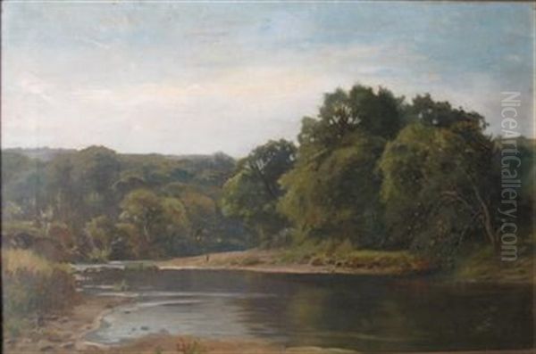 River Scene With Fisherman Oil Painting by Cory Bernice Wright