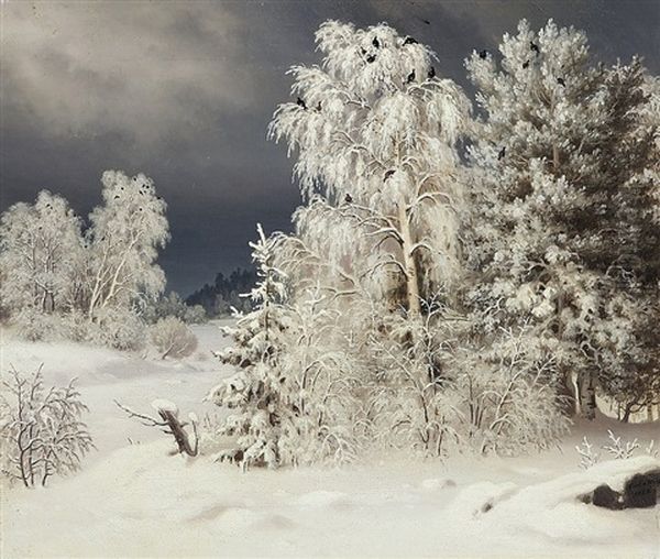 Black Grouses In Snow-covered Trees Oil Painting by Ferdinand von Wright