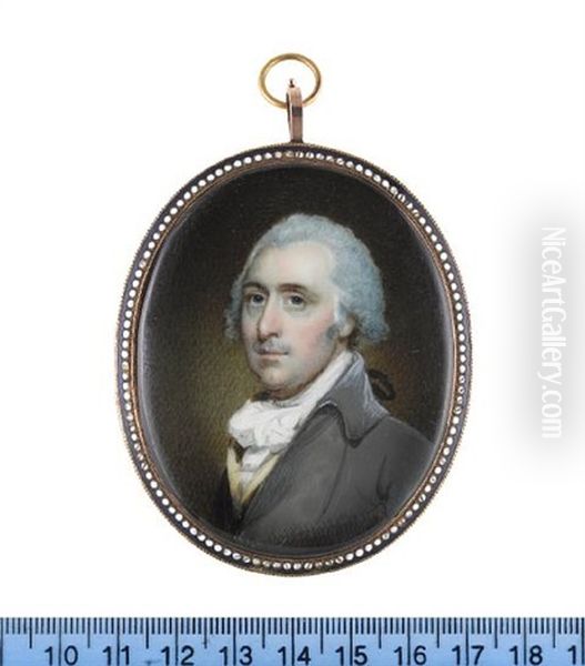 Joseph Pitcairn, Wearing Gray Coat, Pale Yellow Waistcoat, White Chemise, Stock And Cravat, His Powdered Wig Tied With A Fine Black Ribbon Bow by John Wright