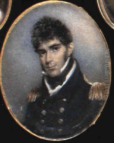 Captain Gilbert Heathcote, With Short Dark Hair, Wearing    Blue Uniform With Gold Lace... Oil Painting by John Wright