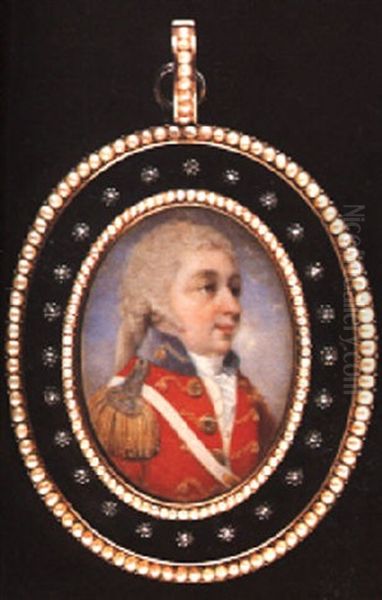 Captain Staunton In Red Jacket With Blue Collar, White Cross-belt And Gold Epaulets Oil Painting by John Wright