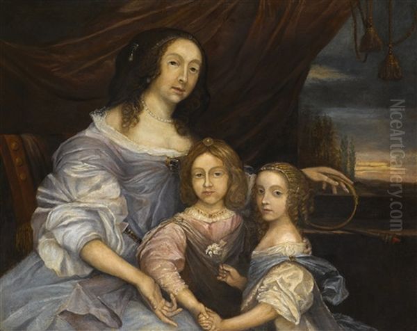 Portrait Of Mary Villiers, Duchess Of Lennox And Richmond (1622-1685), With Her Children, Esme Stuart, 2nd Duke Of Richmond (1649-1660) And Mary Stuart (1651-1668), The Future Countess Of Arran Oil Painting by John Michael Wright