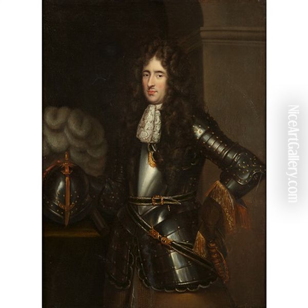 Portrait Of A Gentleman In Armor, Three-quarter Length Oil Painting by John Michael Wright