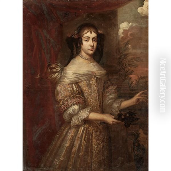 Portrait Of A Lady Holding A Nosegay Oil Painting by John Michael Wright