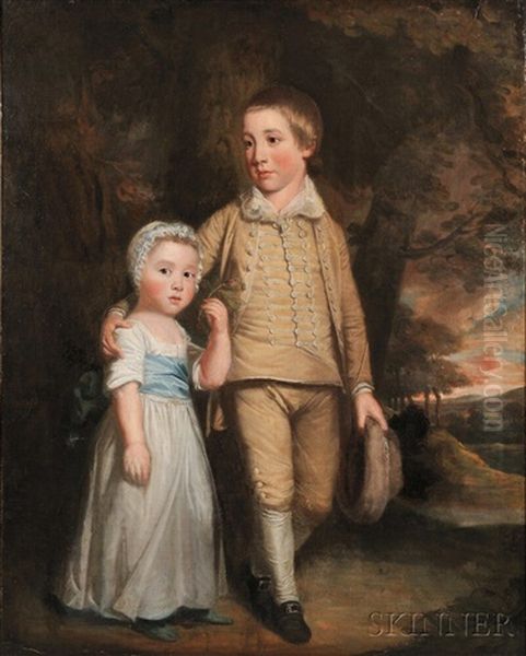 Portrait Of A Brother And Sister Standing In A Landscape Oil Painting by Joseph Wright