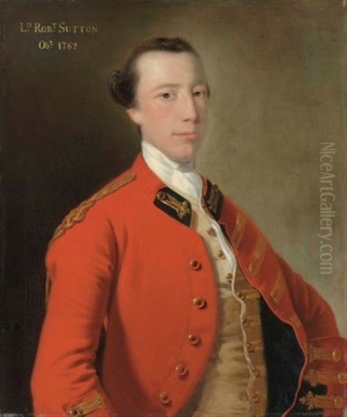 Portrait Of Lord Robert Manners-sutton (1722-1762), Half-length, In Uniform Oil Painting by Joseph Wright (of Derby)