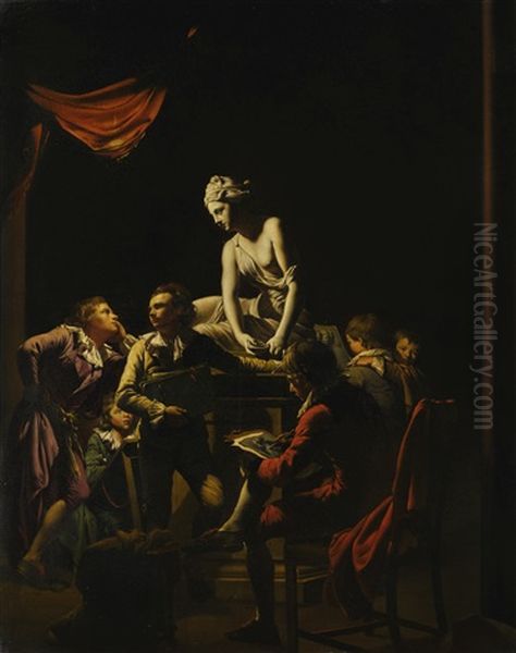 An Academy By Lamplight Oil Painting by Joseph Wright (of Derby)