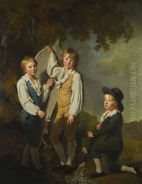 The Three Eldest Children Of Richard Arkwright With A Kite Oil Painting by Joseph Wright (of Derby)