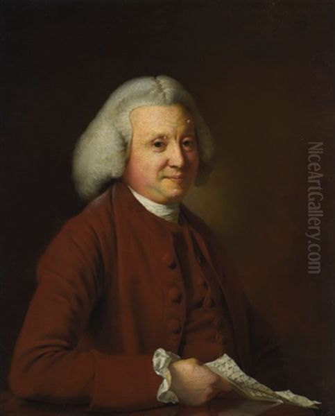 Portrait Of Samuel Crompton (d. 1782), Holding A Letter by Joseph Wright (of Derby)