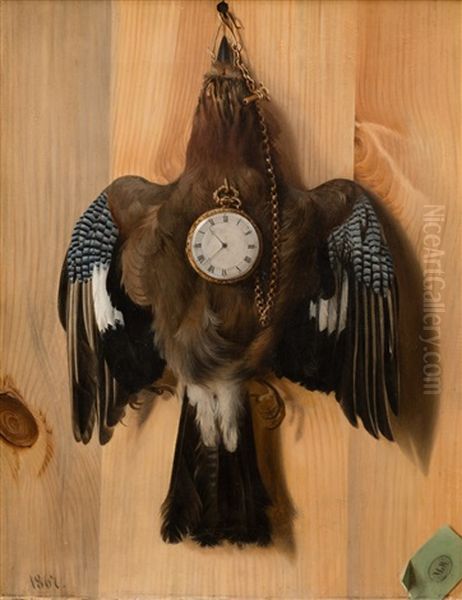 Jaybird As Watchpillow Oil Painting by Magnus Von Wright