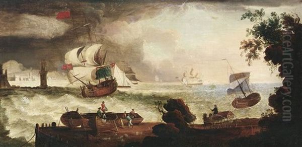 The Fishery Oil Painting by Richard (of Liverpool) Wright