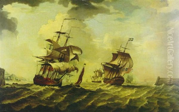 British Shipping In A Choppy Sea Oil Painting by Richard (of Liverpool) Wright