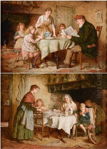 Morning News - A Family Seated Around The Table With The Gentleman Reading A Newspaper 
Dinner Time - A Family Seated Around A Table by Robert W. Wright