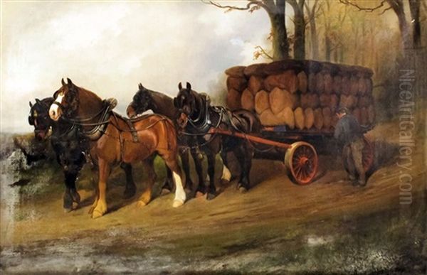 Horse-drawn Wagon Loaded With Sacks Oil Painting by George Wright