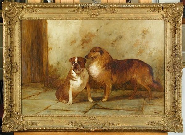 Study Of A Bulldog And A Collie Oil Painting by George Wright