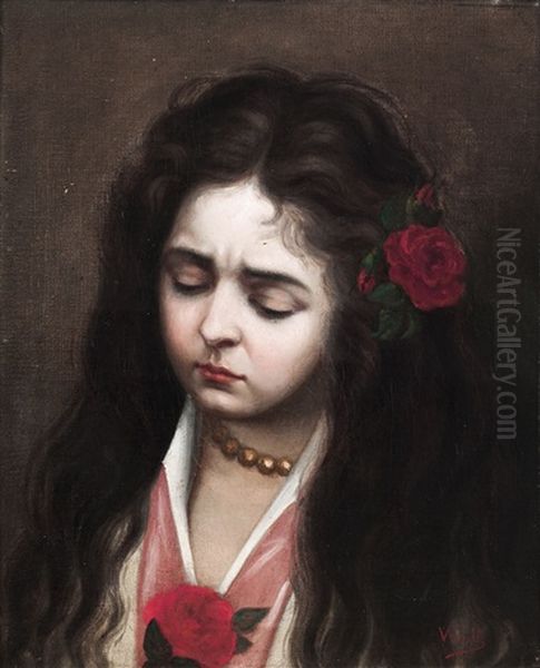 Joven Con Rosas Oil Painting by Manuel Wssel De Guimbarda