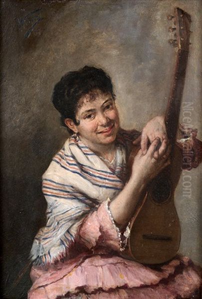 Joven Con Guitarra Oil Painting by Manuel Wssel De Guimbarda