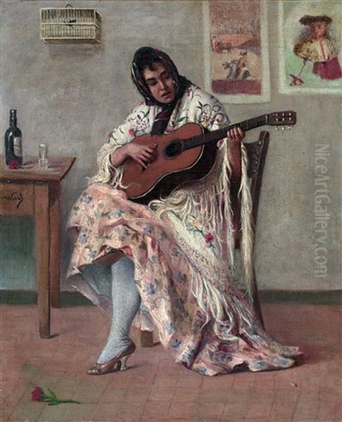 Gitana Con Guitarra Oil Painting by Manuel Wssel De Guimbarda