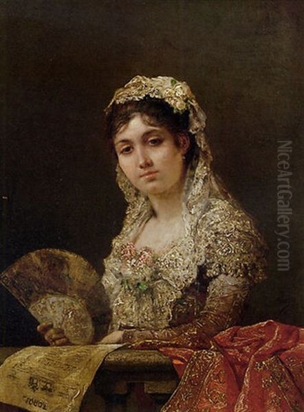 A Spanish Beauty Oil Painting by Manuel Wssel De Guimbarda