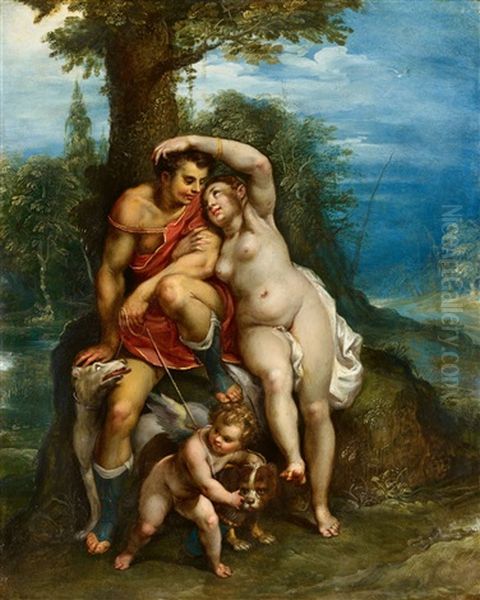 Venus And Adonis Oil Painting by Joachim Anthonisz Wtewael