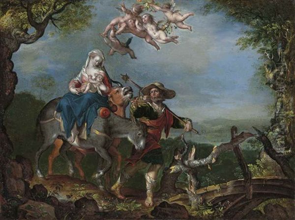 The Flight Into Egypt Oil Painting by Joachim Anthonisz Wtewael