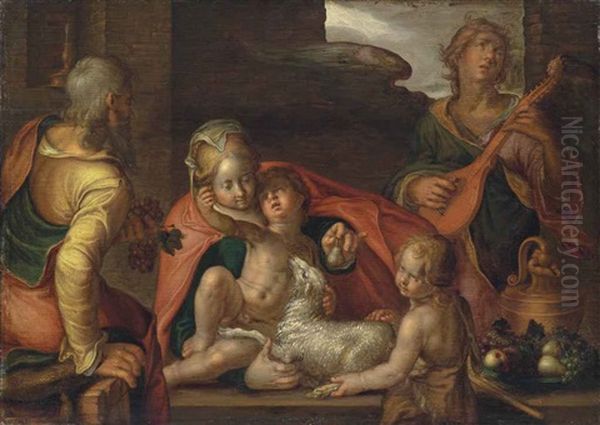 The Holy Family With The Infant Saint John The Baptist And An Angel Oil Painting by Joachim Anthonisz Wtewael