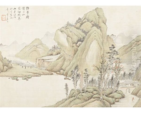 River And Mountain Views With Accompanying Poems (album W/12 Works) Oil Painting by  Wu Deyi