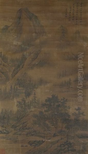 Chinese Scroll Painting Of A Landscape Oil Painting by  Wu Li