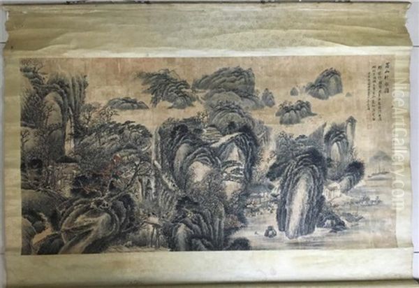 Chinese Landscape Scroll Painting, 2 Red Seals Oil Painting by  Wu Shixian