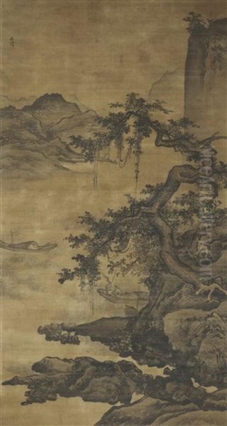 Fishermen Under Willow Tree Oil Painting by  Wu Wei