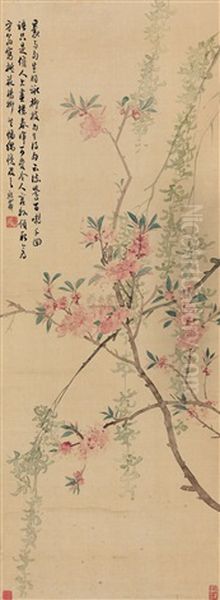 Peach Blossoms And Willows Oil Painting by  Wu Xizai