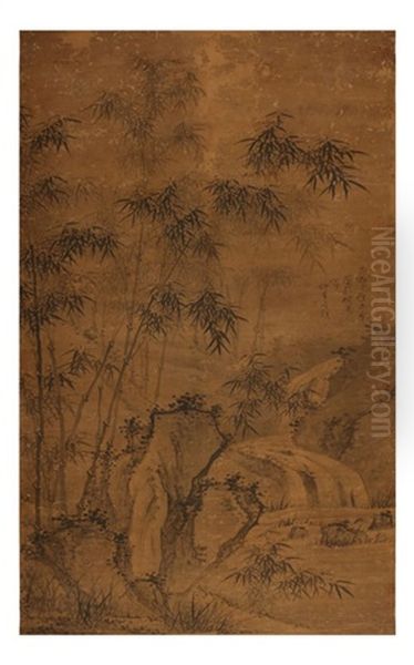 Bamboo Ink On Silk Oil Painting by  Wu Zhen